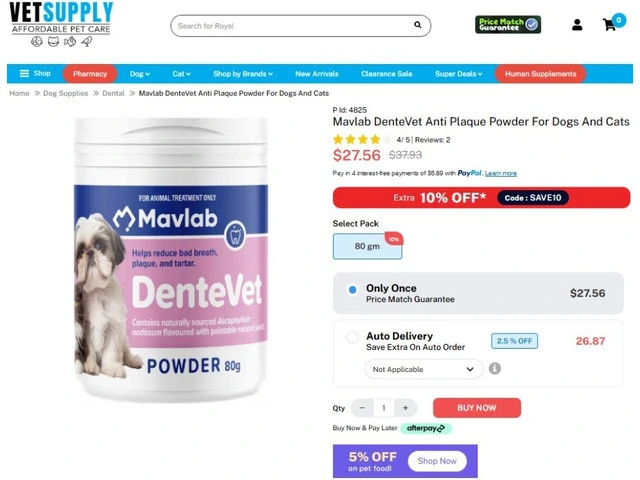 Mavlab DenteVet Anti Plaque Powder For Dogs And Cats 80 Gm | VetSupply Australia photo 1