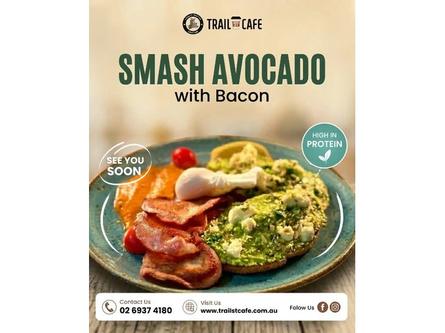 High-Protein Smash Avocado with Bacon at Trail St Cafe Australia photo 1