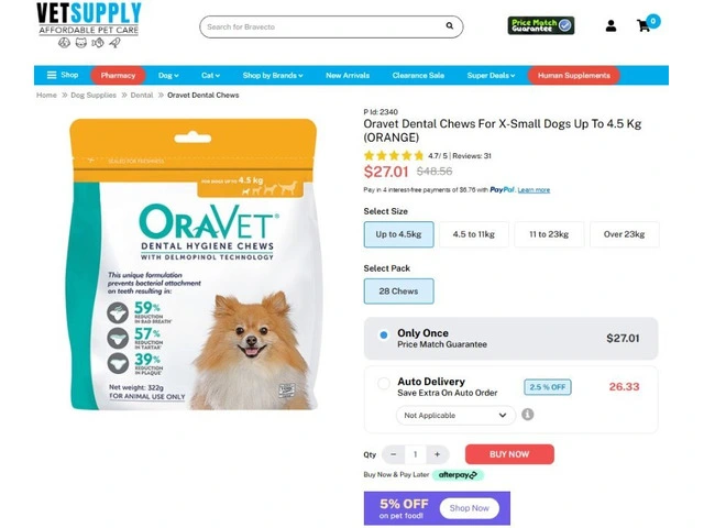 Oravet Dental Chews For X-Small Dogs Up To 4.5 Kg (Orange) 28 Chews | VetSupply Australia