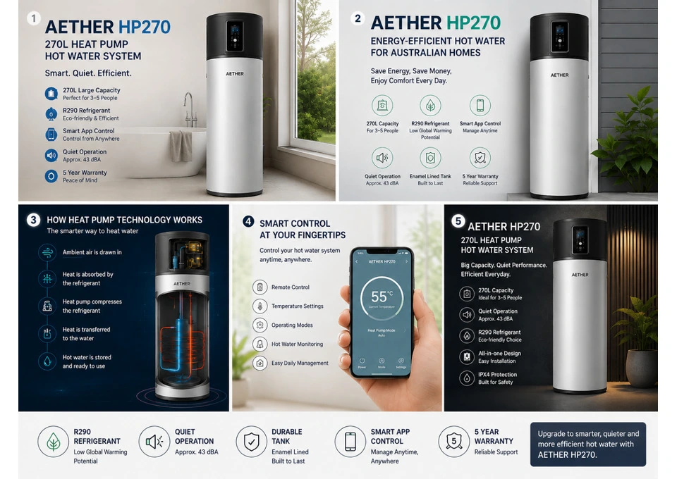 Aether HP270 270L Energy-Efficient Heat Pump Hot Water System photo 1