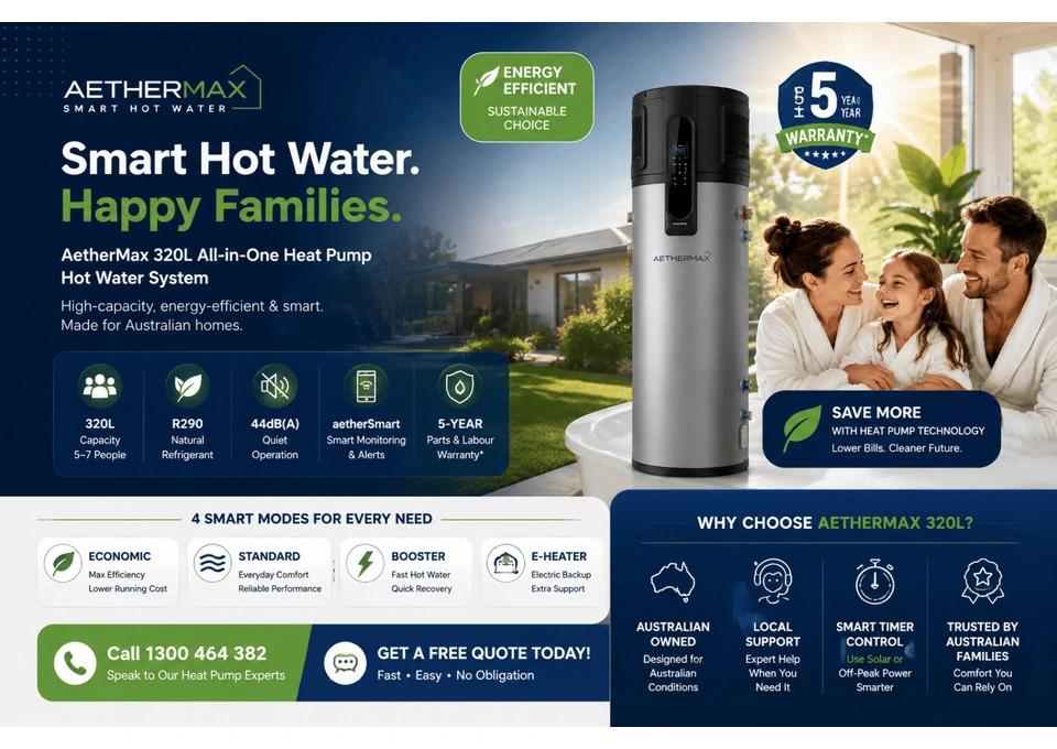 AetherMax 320L Smart Heat Pump Hot Water System photo 1