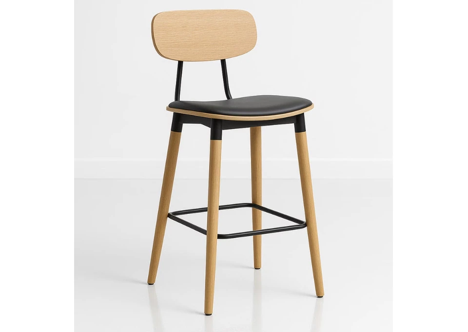 Austin Barstool With Easy-Care Vinyl Seating and Natural Style photo 1