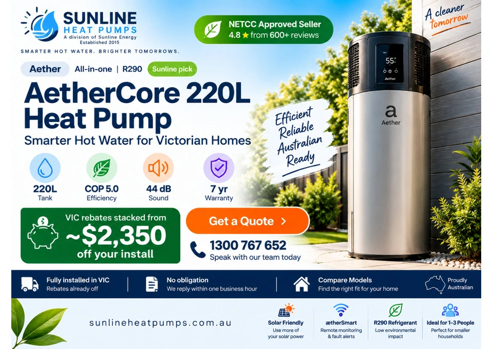 AetherCore 220L Heat Pump Supply & Installation in Vic photo 1
