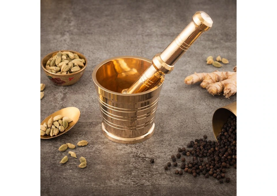 Classic Brass Spice Mortar and Pestle – Best Spice Grinder for Kitchen photo 1