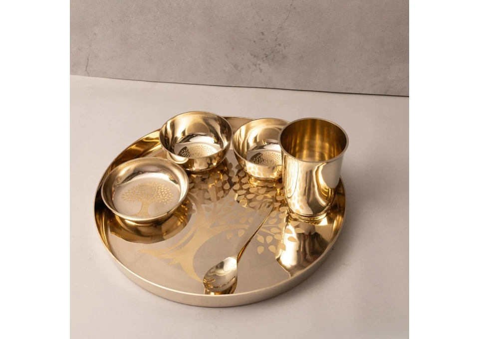 Bronze Deep-Rimmed Plate Set – 6 Piece Kansa thali set for Home & Restaurant photo 1